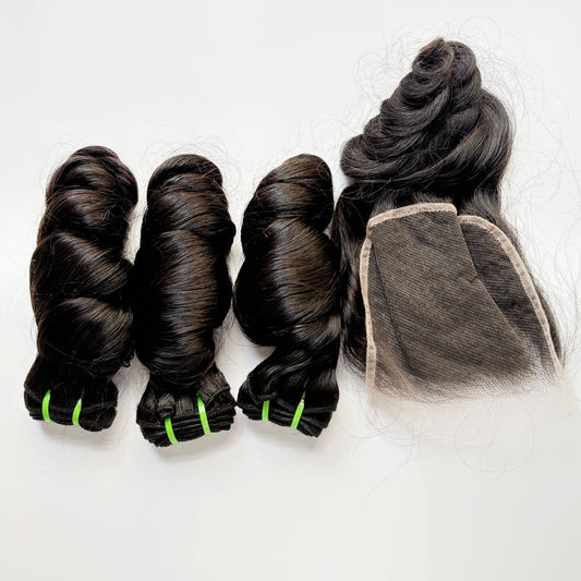 LOOSE WAVE 3 Bundles with 5x5HD Closure Raw Cambodian Hair Double Drawn