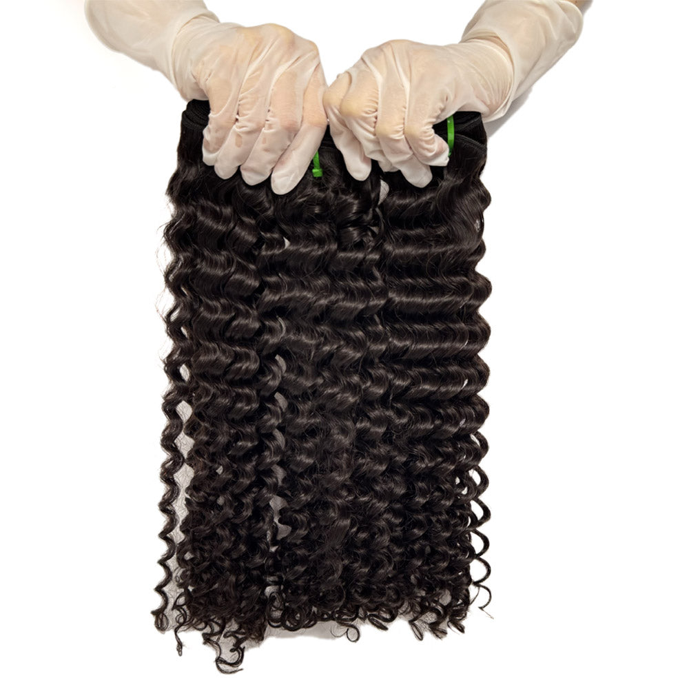 Raw Cambodian Hair Double Drawn Deep Wave  3 Bundles